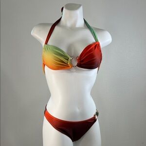 Fashion Nova Tahiti Muse Rhinestone Hardware Bandeau Bikini Set SMALL